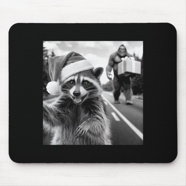 Funny Christmas Raccoon Shirt Raccoon Selfie With  Mouse Pad (Front)