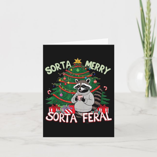Funny Christmas Raccoon Sorta Merry Sorta Santa Fe Card (Front)