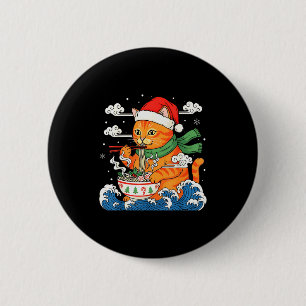 Funny Christmas Ramen Cat Eating Noodles Japanese 2 Inch Round Button