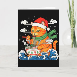 Funny Christmas Ramen Cat Eating Noodles Japanese  Card