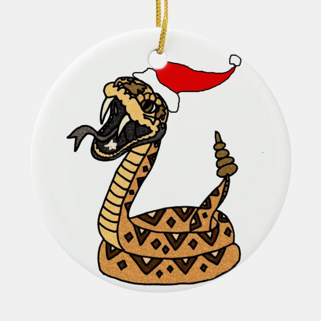 Funny Christmas Rattlesnake Ceramic Ornament (Front)