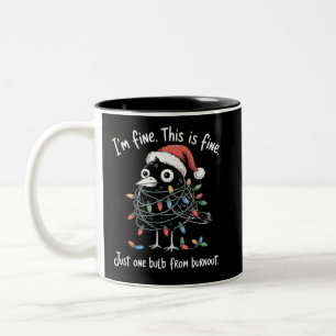 Funny Christmas Raven I’m Fine Burnout Sarcastic Two-Tone Coffee Mug