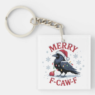 Funny Christmas Raven Merry F-Caw-F Black Bird Keychain