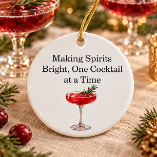 Funny Christmas Red Cocktail Drink Bright Spirits Ceramic Ornament