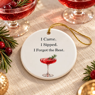 Funny Christmas Red Cocktail Drink Ceramic Ornament