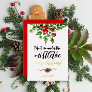 Funny Christmas Red Green Holly Berry Watercolor Foil Holiday Card