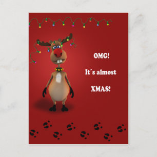Funny Christmas Red Nosed Reindeer Holiday Postcard