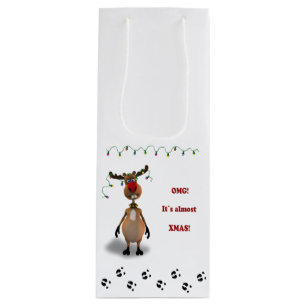 Funny Christmas Red Nosed Reindeer Wine Gift Bag