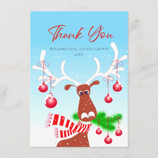 Funny Christmas Reindeer Corporate Holiday Thank You Card (Front)