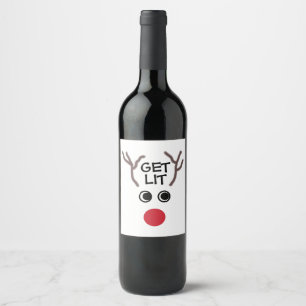 Funny Christmas Reindeer Get Lit Wine Label