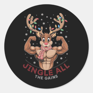 Funny Christmas Reindeer Gym Workout Jingle All Th Classic Round Sticker