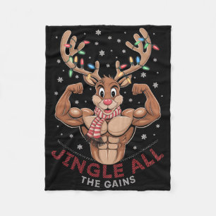 Funny Christmas Reindeer Gym Workout Jingle All Th Fleece Blanket