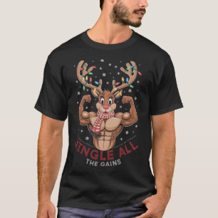 Funny Christmas Reindeer Gym Workout Jingle All Th T-Shirt