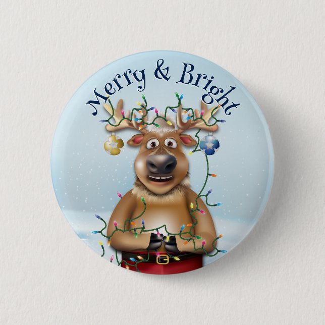 Funny Christmas Reindeer Holiday Cheer 2 Inch Round Button (Front)