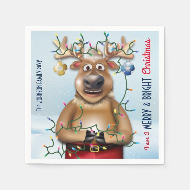 Funny Christmas Reindeer Holiday Cheer Napkin (Front)