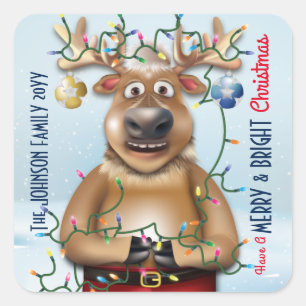 Funny Christmas Reindeer Holiday Cheer Square Sticker
