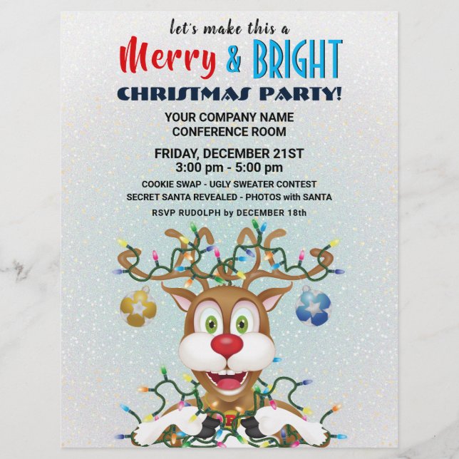Funny Christmas Reindeer Holiday Party Flyer (Front)