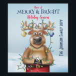 Funny Christmas Reindeer Holiday Party Wine Label<br><div class="desc">Rudolph The Red Nose Reindeer Making Christmas Merry & Bright by Hanging Christmas Lights.</div>