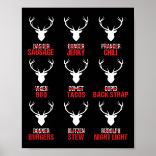 Funny Christmas Reindeer Hunter Deer Meat Hunting Poster