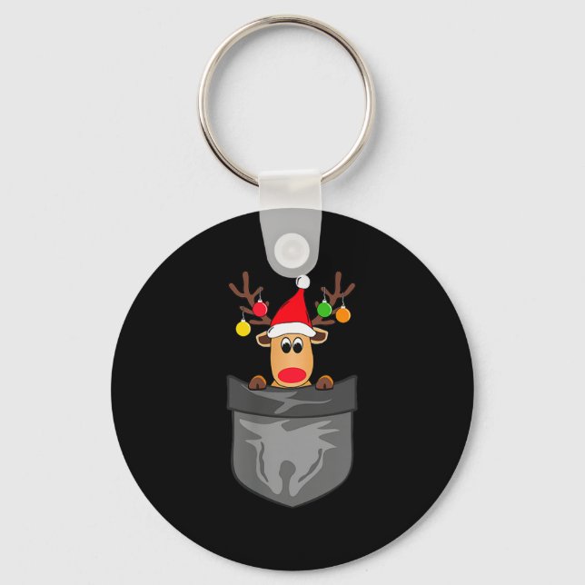 Funny Christmas Reindeer In Cket  Keychain (Front)