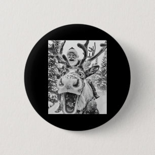 Funny Christmas Reindeer Selfie Santa Claus Xmas S 2 Inch Round Button