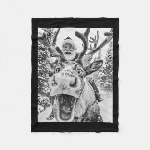 Funny Christmas Reindeer Selfie Santa Claus Xmas S Fleece Blanket