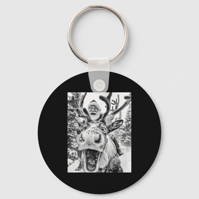 Funny Christmas Reindeer Selfie Santa Claus Xmas S Keychain (Front)