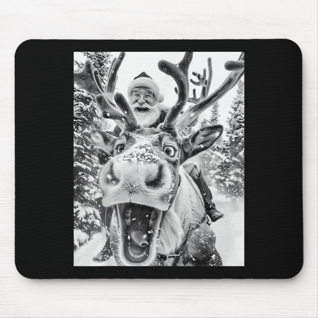 Funny Christmas Reindeer Selfie Santa Claus Xmas S Mouse Pad (Front)