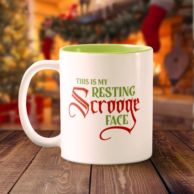 Funny Christmas Resting Scrooge Face Two-Tone Coffee Mug (Creator Uploaded)