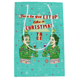 Funny Christmas Retro Drinking Humour Couple Lit Medium Gift Bag