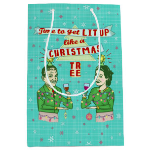 Funny Christmas Retro Drinking Humour Couple Lit Medium Gift Bag