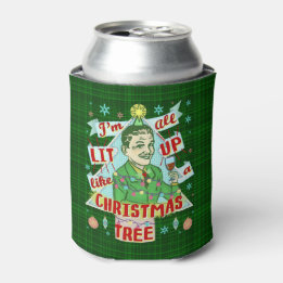 Funny Christmas Retro Drinking Humour Man Lit Up Can Cooler