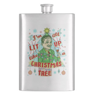 Funny Christmas Retro Drinking Humour Man Lit Up Hip Flask