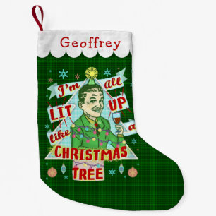 Funny Christmas Retro Drinking Humour Man Lit Up Small Christmas Stocking