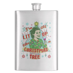 Funny Christmas Retro Drinking Humour Woman Lit Up Hip Flask
