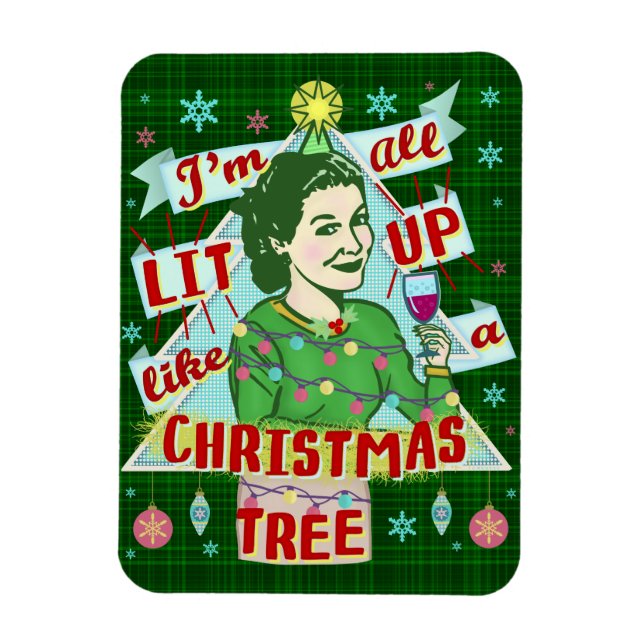 Funny Christmas Retro Drinking Humour Woman Lit Up Magnet (Vertical)