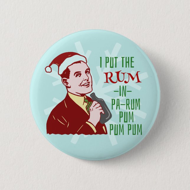 Funny Christmas Retro Rum Drinking Man Holiday 2 Inch Round Button (Front)