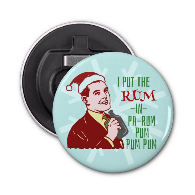Funny Christmas Retro Rum Drinking Man Holiday Bottle Opener (Front)
