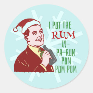 Funny Christmas Retro Rum Drinking Man Holiday Classic Round Sticker