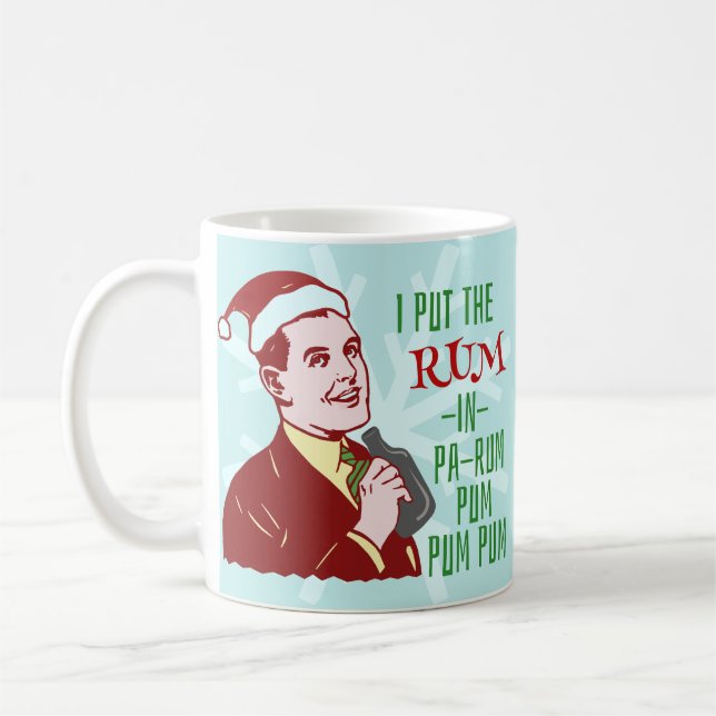 Funny Christmas Retro Rum Drinking Man Holiday Coffee Mug (Left)