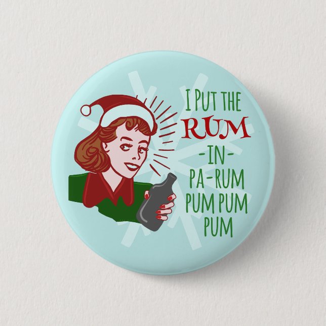 Funny Christmas Retro Rum Drinking Woman Holiday 2 Inch Round Button (Front)