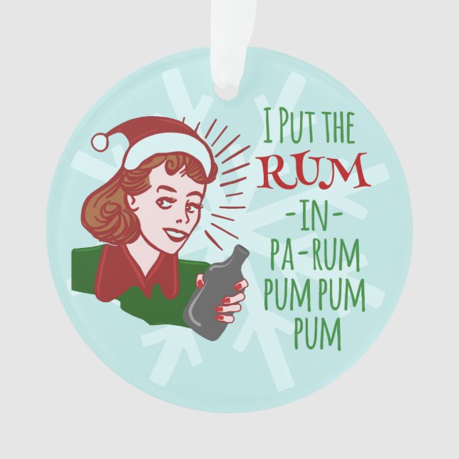 Funny Christmas Retro Woman Drinking Rum Holiday Ornament (Front)