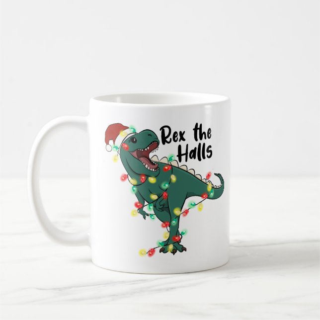 Funny Christmas Rex The Halls T-rex Coffee Mug (Left)