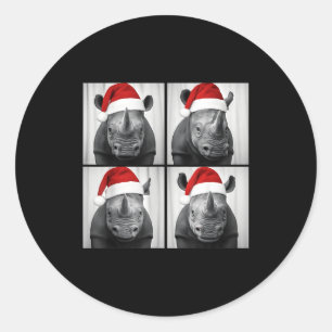 Funny Christmas Rhinoceros Santa Photo Booth Safar Classic Round Sticker