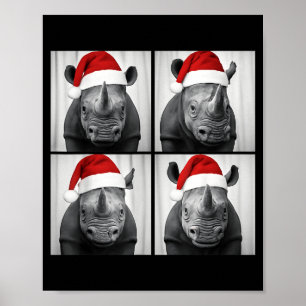 Funny Christmas Rhinoceros Santa Photo Booth Safar Poster