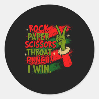 Funny Christmas Rock Paper Scissors Throat Punch  Classic Round Sticker