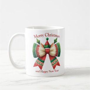 Funny Christmas rustic bow with elves hat Coffee Mug