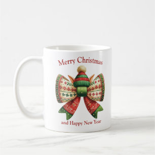 Funny Christmas rustic bow with elves hat Coffee Mug