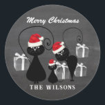 Funny Christmas Santa cat family chalkboard Classic Round Sticker<br><div class="desc">Funny Christmas Santa cartoon cat family chalkboard design.</div>