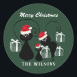 Funny Christmas Santa cat family chalkboard Classic Round Sticker<br><div class="desc">Funny Christmas Santa cartoon cat family chalkboard design.</div>